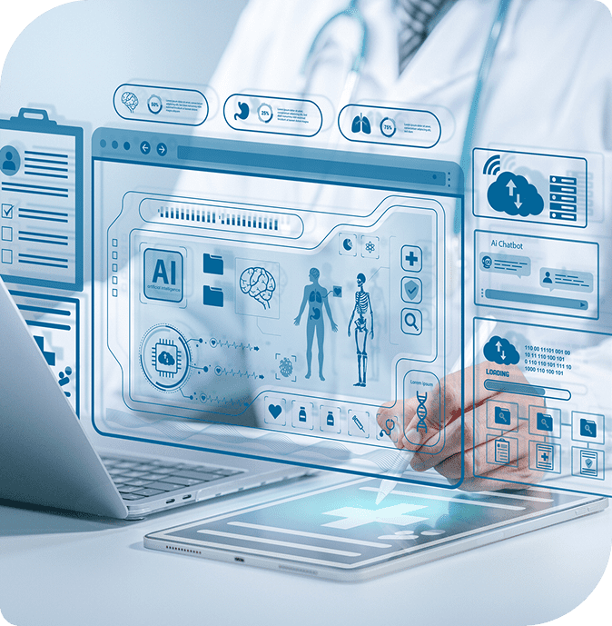 Doctor using digital medical interface technology.