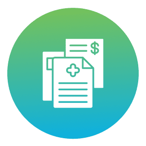 Medical and financial documents icon on gradient background.